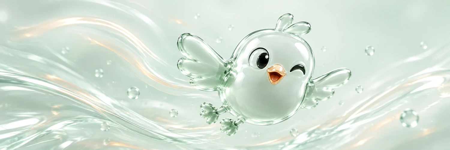 Bird Pons flying through glass waves